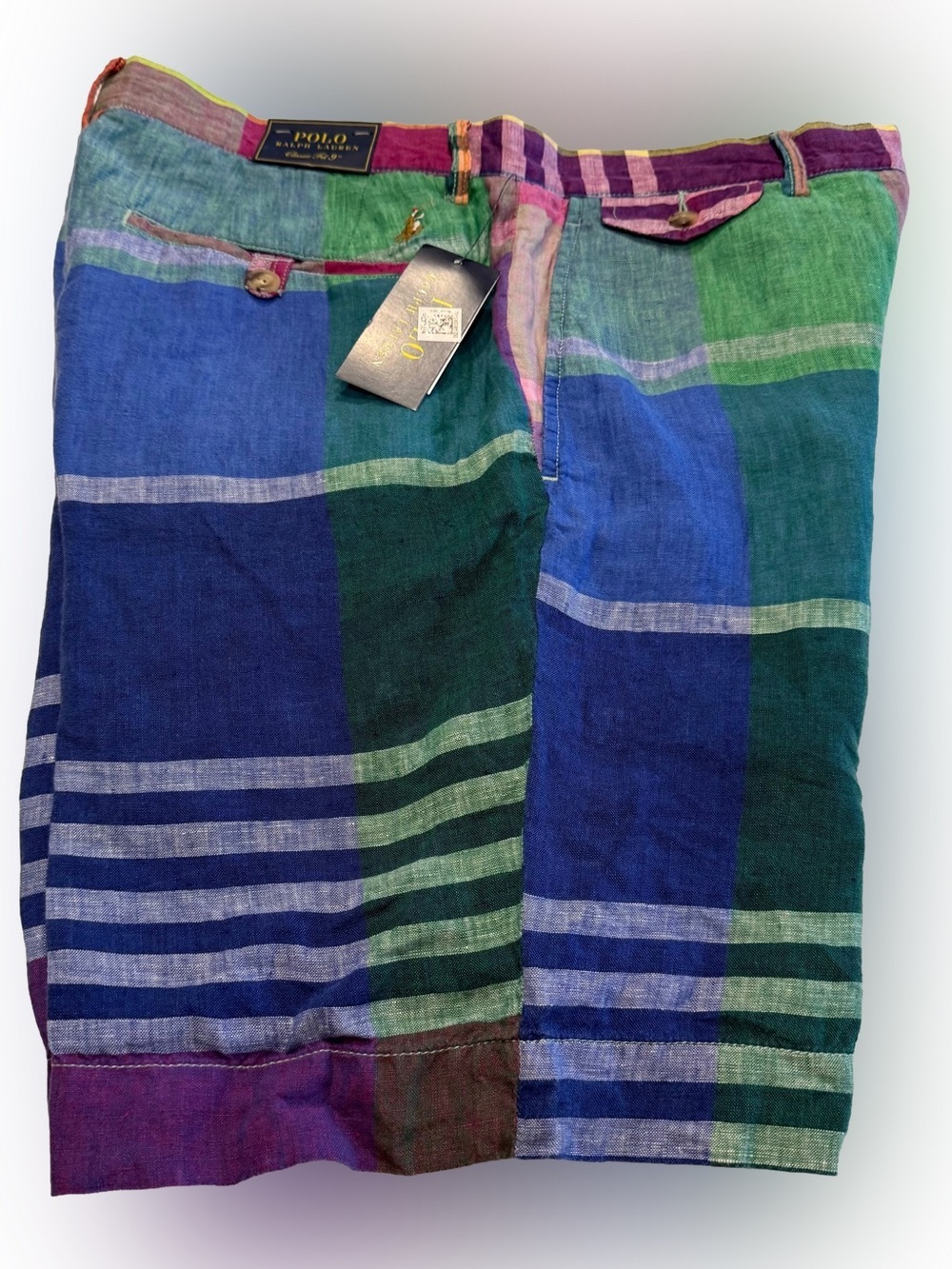 POLO RALPH LAUREN Size 32 CLASSIC FIT LINEN MADRAS SHORTS NWT
